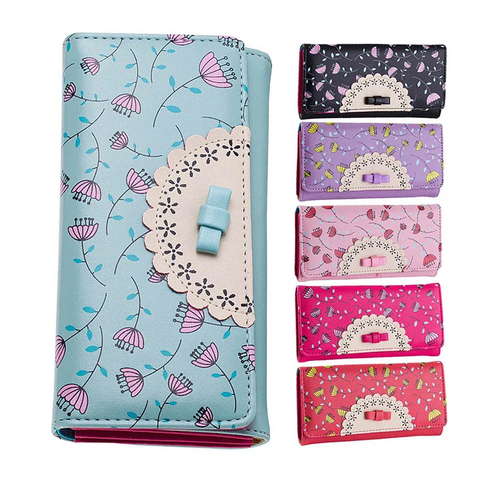 

Luxury Brand Women Wallet 2017 Flora Printing Girl Wallet Three Folder Women Clutch Card Holder Money Purse Lady carteras mujer