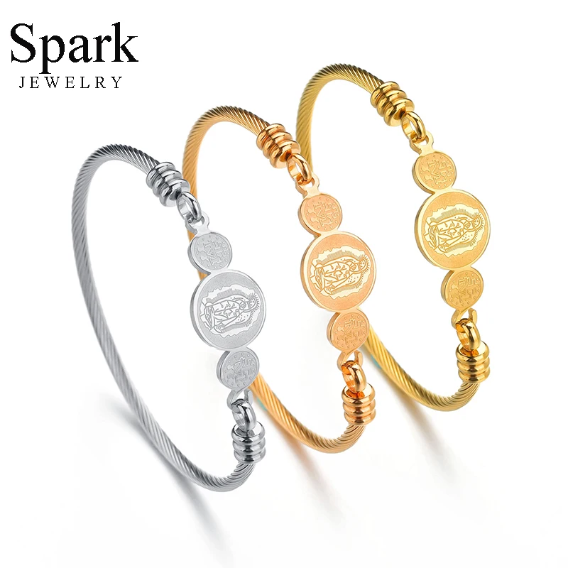 

Spark Religious Virgin Mary Charm Bracelet 3 Color Stainless Steel Openable Bangle For Women Christmas Gift Pulsera Dropshipping