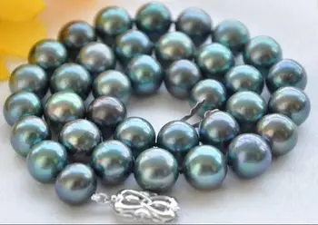 

Lustre AA 18" 12mm ROUND PEACOCK BLACK PEARL NECKLACE 36"