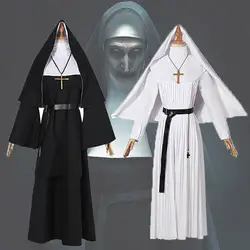 Для взрослых для женщин монахиня, Хэллоуин косплэй костюм Сестра Ирэн черный, белый цвет 2018 ужасов фильмы заманчивые одежда для вечерин