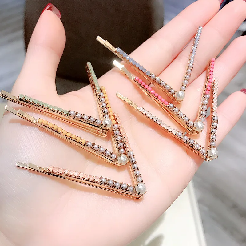 

V Shape Shiny Crystal Hair Clips For Women High-end Hair Accessories Rhinestone Hairpins Bows Flower Hairgirps Barrette