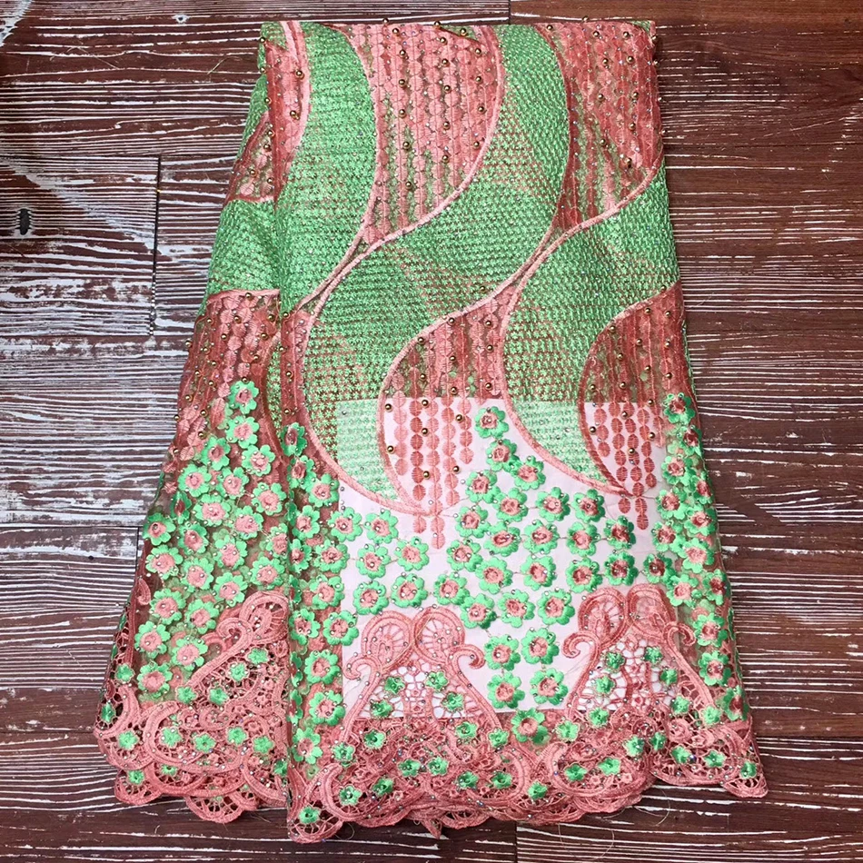 

Latest African lace fabric tulle mesh lace with stones french embroidery laces fabrics high quality 5 yards per lot