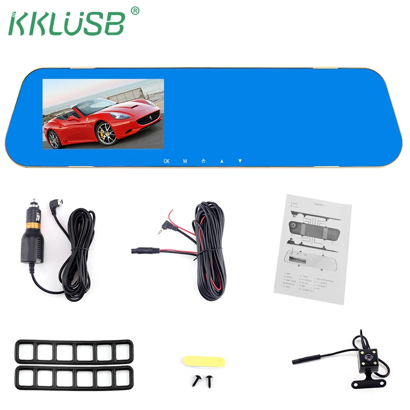 

two camera dual lens 4.3 inch car dvr rear view mirror auto dashcam recorder registrator car video full hd dash cam Vehicle