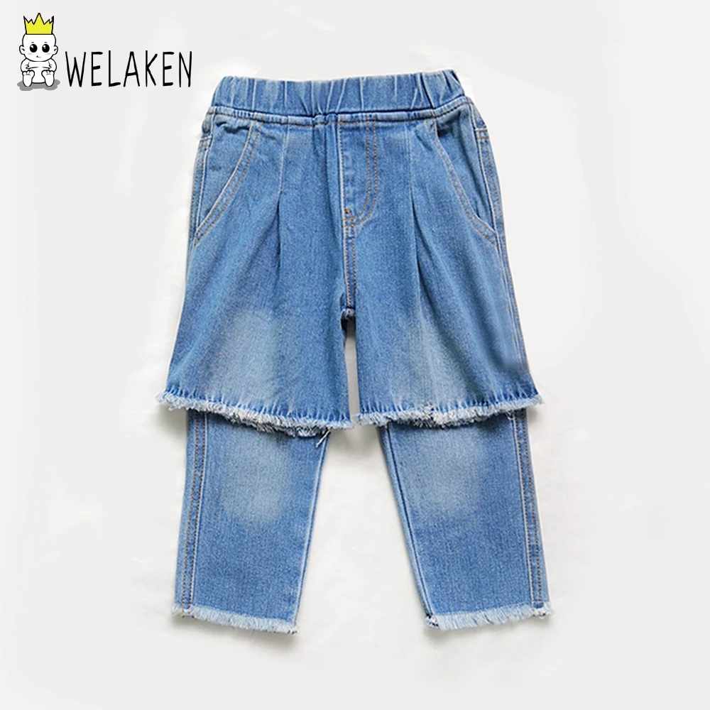 

welaken Girls Personality Jeans Soft Denim Pants Holes Jeans For Girls New Fashion Trousers Girls Clothing Children's Jeans