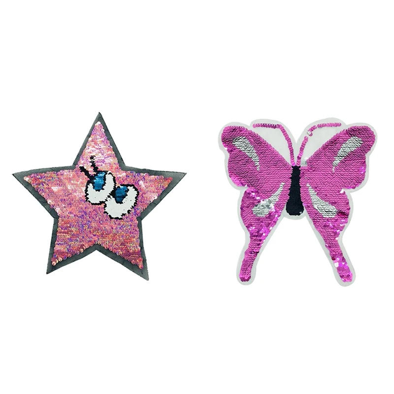 

T-shirt Patch 210mm*210mm Pentagram eyes flip double sided Patches for clothing Reversible change color sequins T shirt Stickers