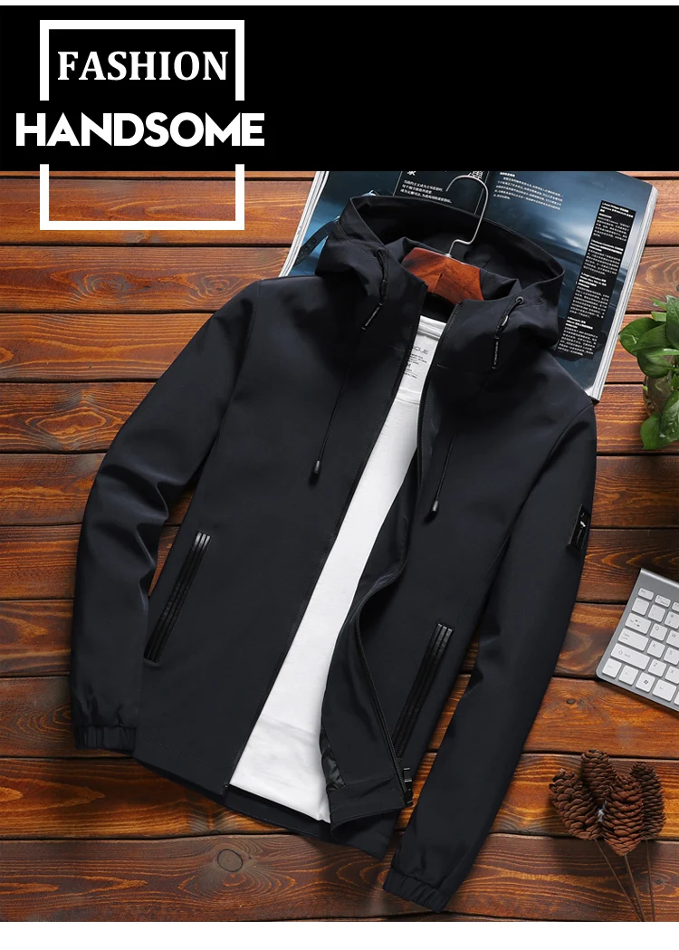 Jacket Men Zipper New Arrival Brand Casual Solid Hooded Jacket Fashion Men's Outwear Slim Fit Spring and Autumn High Quality K11