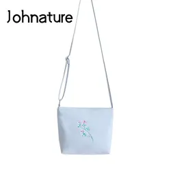 Johnature 2019 новый летний цветочной вышивкой Холщовая Сумка На Молнии литературных и ичных Для женщин плечо и сумки «Кроссбоди» с отворотом