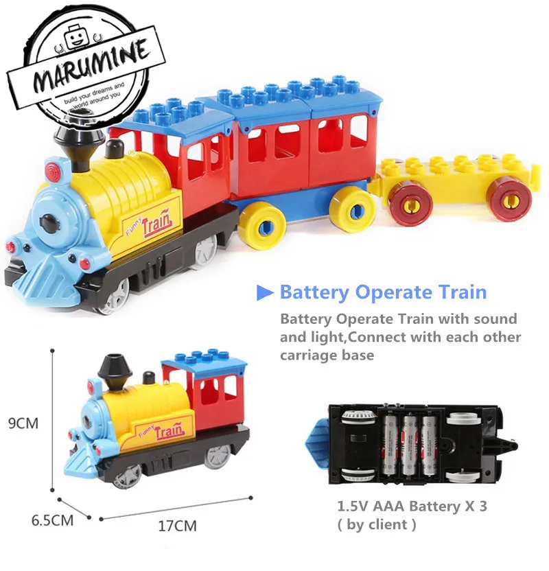 Marumine, работающий на батарейках, Duplo, поезд, игрушки, строительные блоки, детская развивающая игрушка, подарок, Электрический поезд для детей