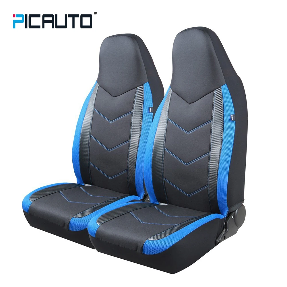 

PIC AUTO High Back Front Seat Cover 3D Splicing Technology Sport Carbon Fiber Mesh Airbag Compatible Universal Fit Most Car Blue