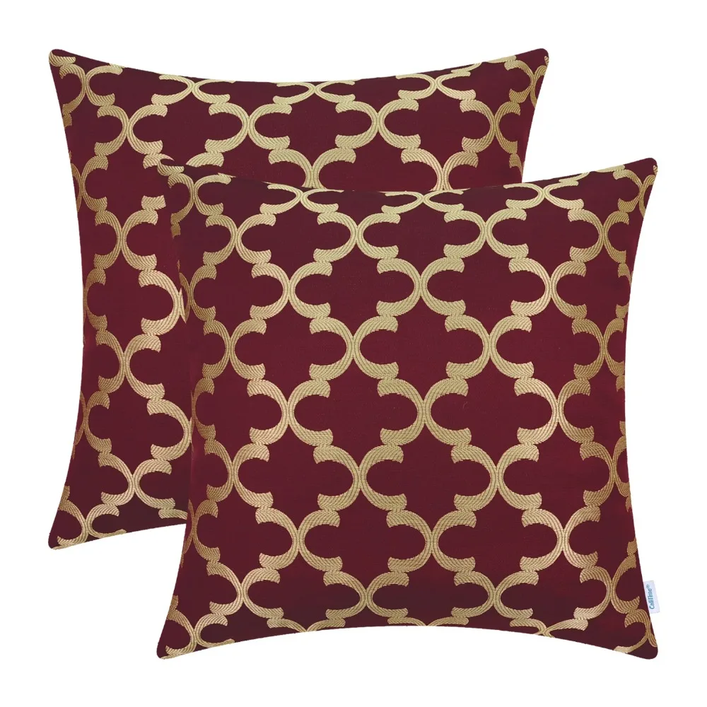 

2PCS CaliTime Cushion Cover Pillows Shell Home Sofa Decor Bedding Texture Accent Geometric 18" X 18"(45cm X 45cm) Burgundy Gold