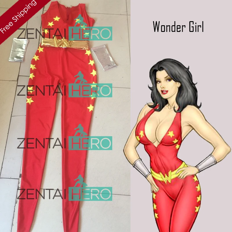 DHL Горячее Красное Wonder Girl костюм супергероя лайкра, спандекс, зентай, костюм, косплейный комбинезон костюм для костюм для Хэллоуина