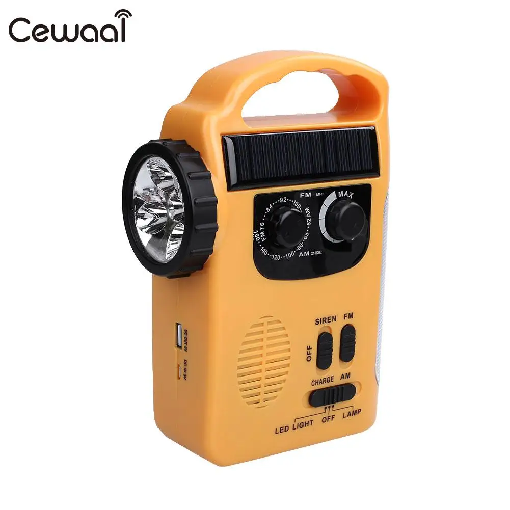 Solar Powered Wind Up Radio Emergency LED Flashlight Torch Light AM/FM