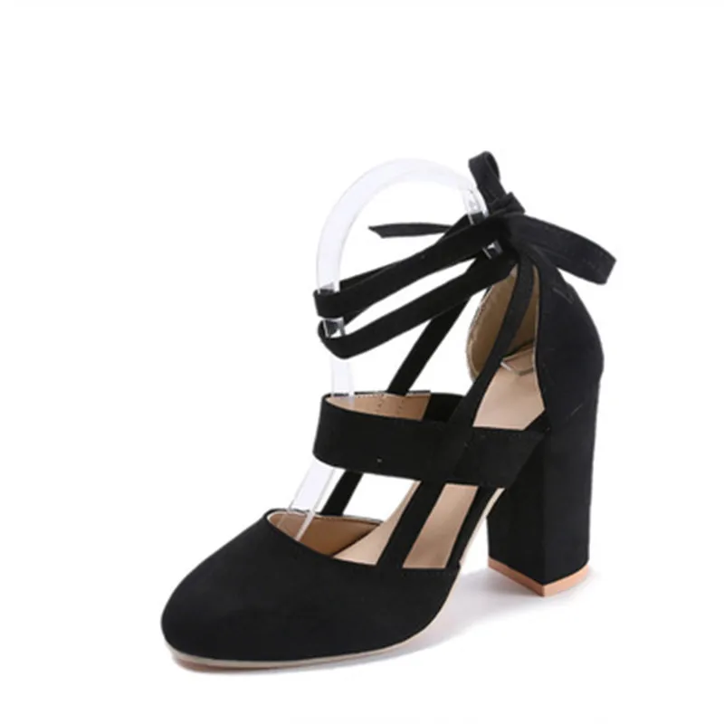 

2018 spring and autumn new women's Single shoes rough with round head suede high heels
