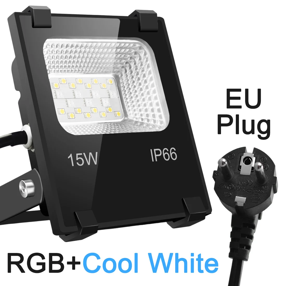 Smart Floodlight LED Outdoor Light RGB 15W Bluetooth4.0 360° APP Group Control IP66 Garden Waterproof Color Changing Spotlight - Испускаемый цвет: EU Plug CW