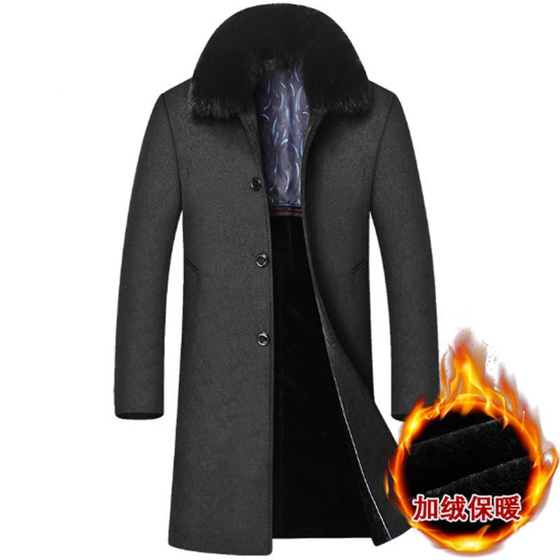 

2019 New Winter Trench Coat Men Fur Collar Detachable Thicken Windbraker Mens Casual Long Overcoat Trench Jacket Male Outwear