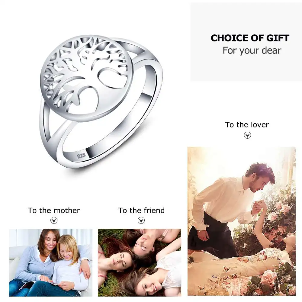 Tree of Life Classic Accessories 925 Sterling Silver Rings For Women New Mothers Day Gifts (JewelOra RI102308)