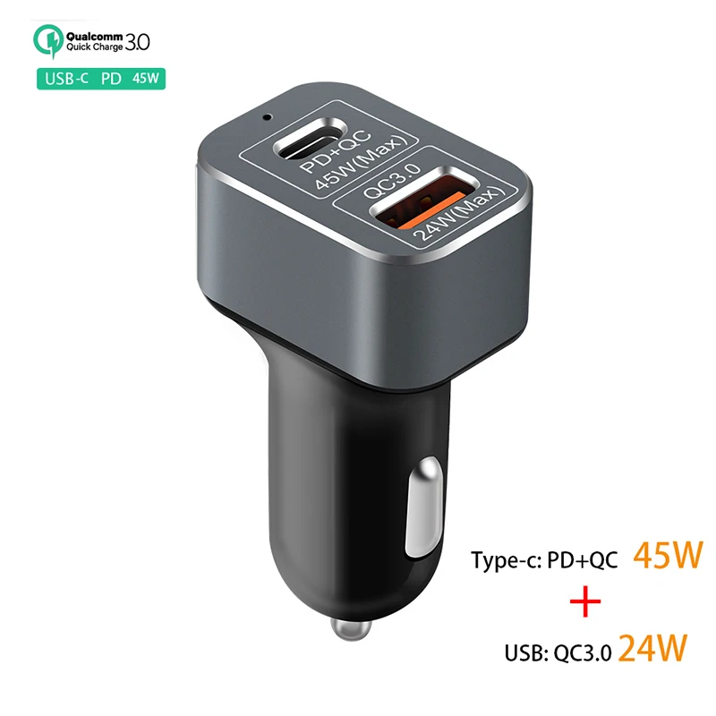 

USB-C PD Car Charger Type C 69W Power Delivery Quick Auto Charger QC3.0 for iPhone XS Samsung S8 Xiaomi MI A1 macbook