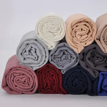 

180x90cm Women Cotton plain wrinkle Hijab Scarf with fringes Popular Muslim muffler Shawls Wraps large pashmina Scarves/scarf
