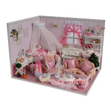 V005 DIY кукольной спальни Миниатюрный Кукольный дом дерева светодиодные светильники ручной работы модель девушка подарки