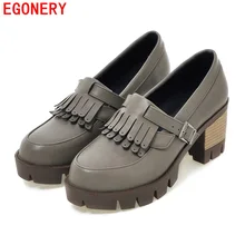 Spring Casual Bohemia Vintage Strap Buckle Tassels Thich Sole Square Heels Ladies Shoes Platform Womens Pumps
