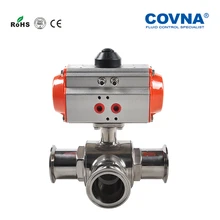 3/4 ''Санитарно пневматический 3 Way Tri-Clamp шаровой кран Весна возвращается санитарно шаровой клапан пневматический Еда Класс один действия