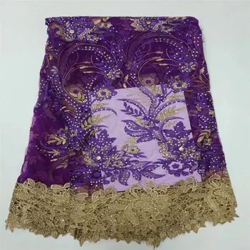 

Violet embroidered African beaded Lace Fabric Materials Bridal French Lace Fabric With Stones french tulle lace fabrics F342-1