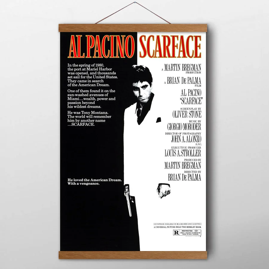

Wall Art Paintings with Solid Wood Scrolls Al Pacino Scarface Movie Classic Posters and Prints Canvas Art For Living Room Decor