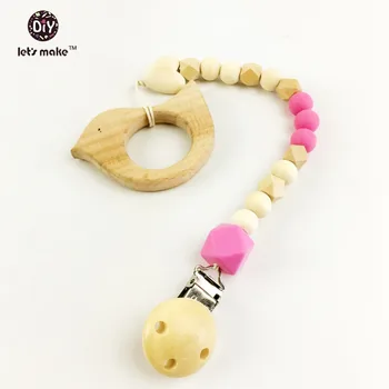 

Let's make Wooden teether Baby dummy clips Silicone s Cute Bird Pacifier Clip wooden s waldorf wooden toy