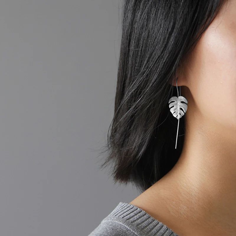 Lotus Fun Leaf Long Silver Earrings Wedding Long Earrings Fashion Jewelry Gold Color Silver 925 Earing Hooks Drop Earring