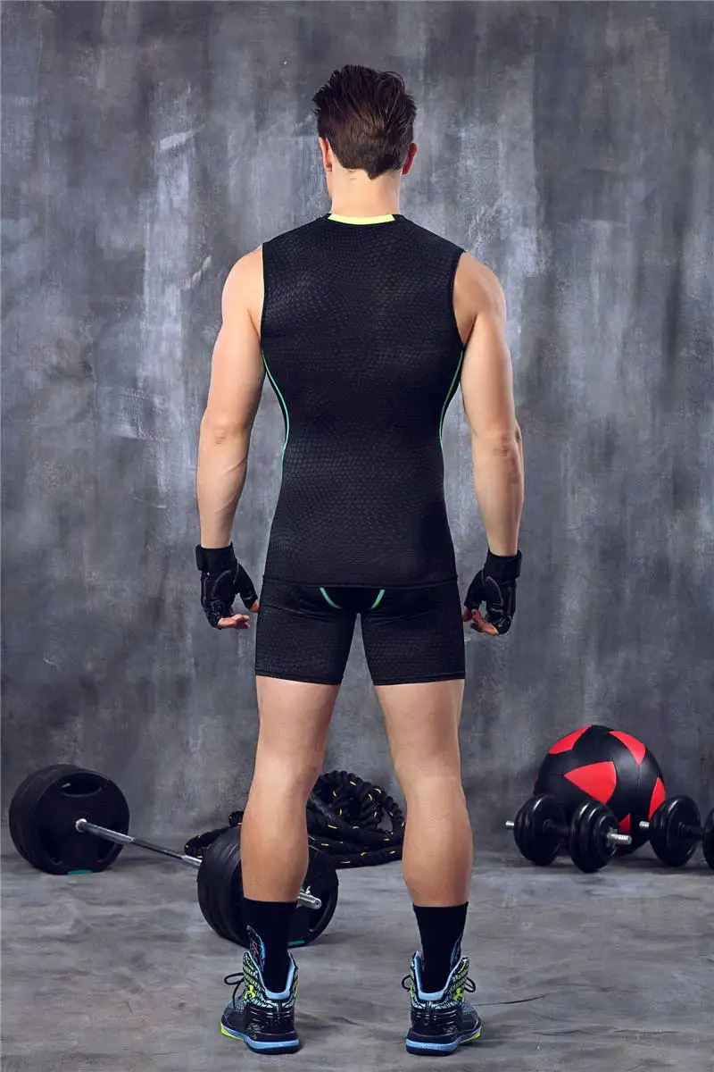 Для мужчин Pro фитнес наборы для ухода за кожей быстросохнущая упражнения Gymming топ + короткая футболка жилет спортивные пляжные доска