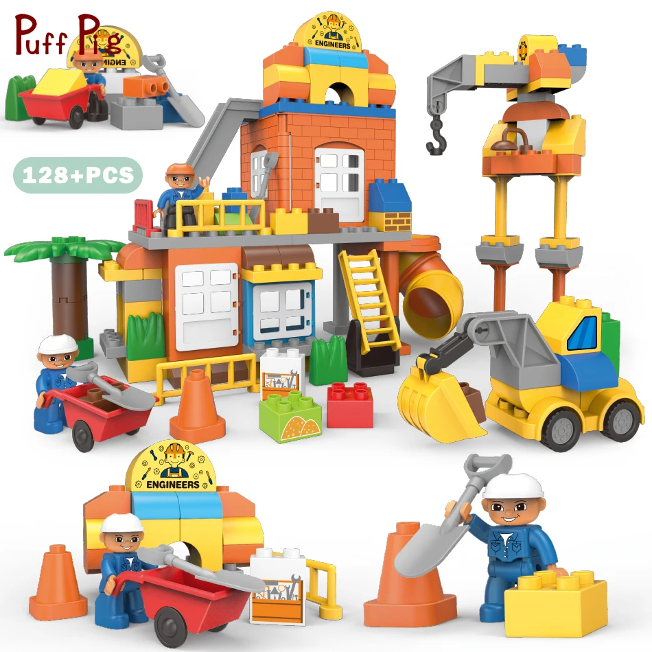 

128Pcs Large Size City Construction DIY Big House Building Blocks Compatible Legoingly Duplo Bricks Hobbies Toys For Baby Child