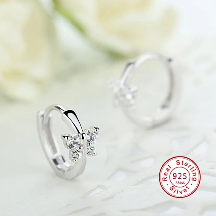 Luxury 925 Sterling Silver Classic Butterfly Austrian Crystal Stone Earrings Bridal Wedding Ceremony Propose Jewellery