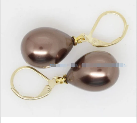 

HOT SELL - >@ 1pair 12mm*16mm drop brown mother of pearl shell Handmade Drop earring -Top quality free shipping