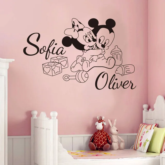 Home Garden Minnie Bebe Mickey Mouse Personnalise Enfants Nom Room Qualite Autocollant Mural Home Decor