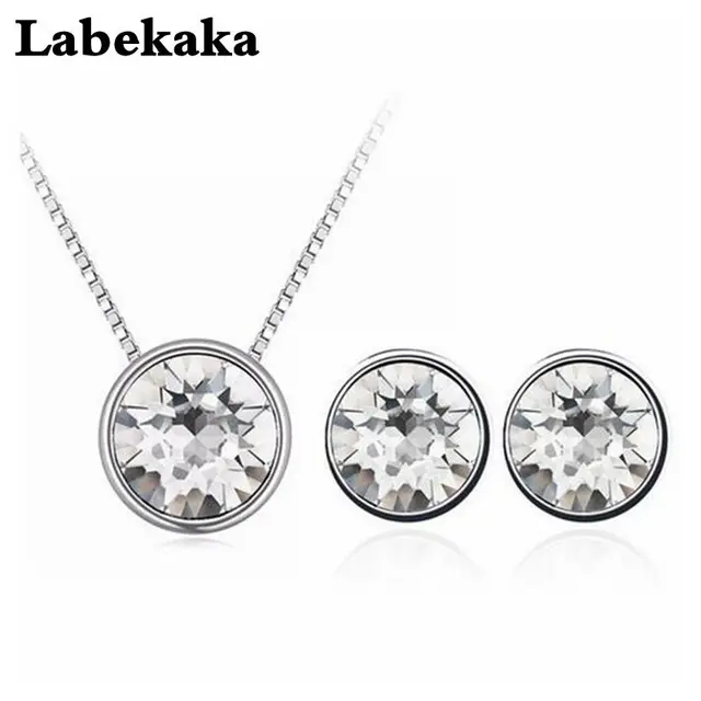 Labekaka Crystal From Swarovski Round Pendant Necklace Stud Earrings Labekaka Crystal From Swarovski Round Pendant Necklace Stud Earrings Set For Women 2018 Jewelry Mother S