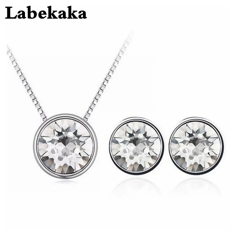 

Labekaka Crystal from Swarovski Round Pendant Necklace Stud Earrings Set For Women 2018 Jewelry Set Mother'S Gift