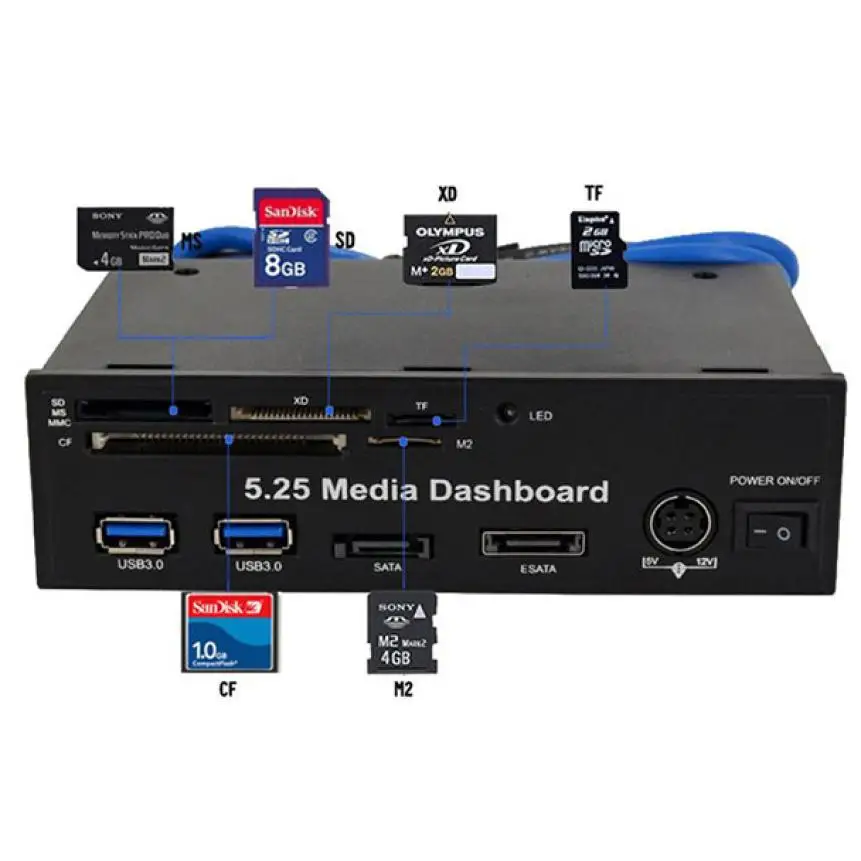 Хорошее Применение 5,25 дюйма PC media dashboard PCI-E порт USB 3,0 концентратор all in one Card коробка для Ридера с Мощность кабель Jan04