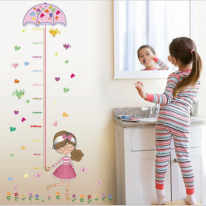 

Umbrella Girl Height Chart Measure Wall Sticker Art Vinyl Decal Kids Room Decor Hot Wall Stickers raamstickers kerst poster