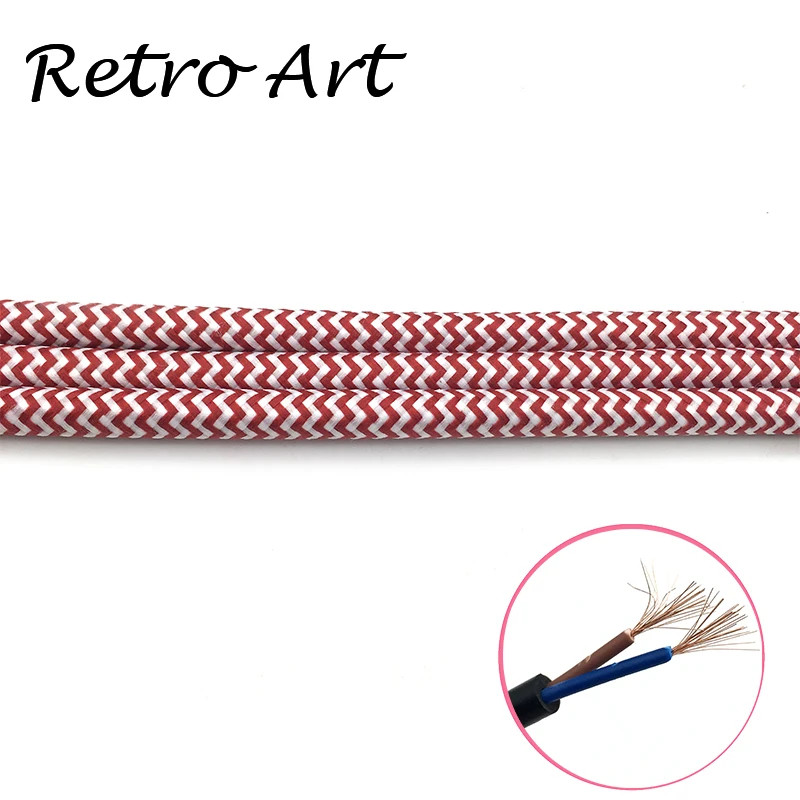

2*0.75mm vintage Cloth Covered braided cable retro Fabric lamp cord Vintage Industrial Lighting Lamp Flex cable-R&W