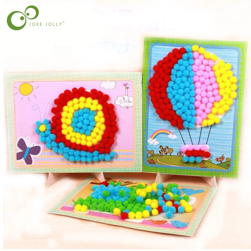 

Creative DIY Baby Kids Plush Ball Painting Stickers Children Educational Handmade Material Cartoon Puzzles Crafts Toys WYQ