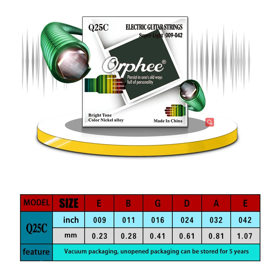 Orphee 1 комплект, оригинальные Струны для электрогитары, шестигранный сердечник+ никелевый сплав, большие яркие красочные Струны для электрогитары