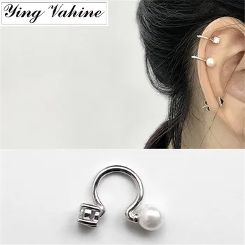 

ying Vahine 1PCS 925 Sterling Silver Jewelry Chic Pearl Crystal Clip Earring oorbellen