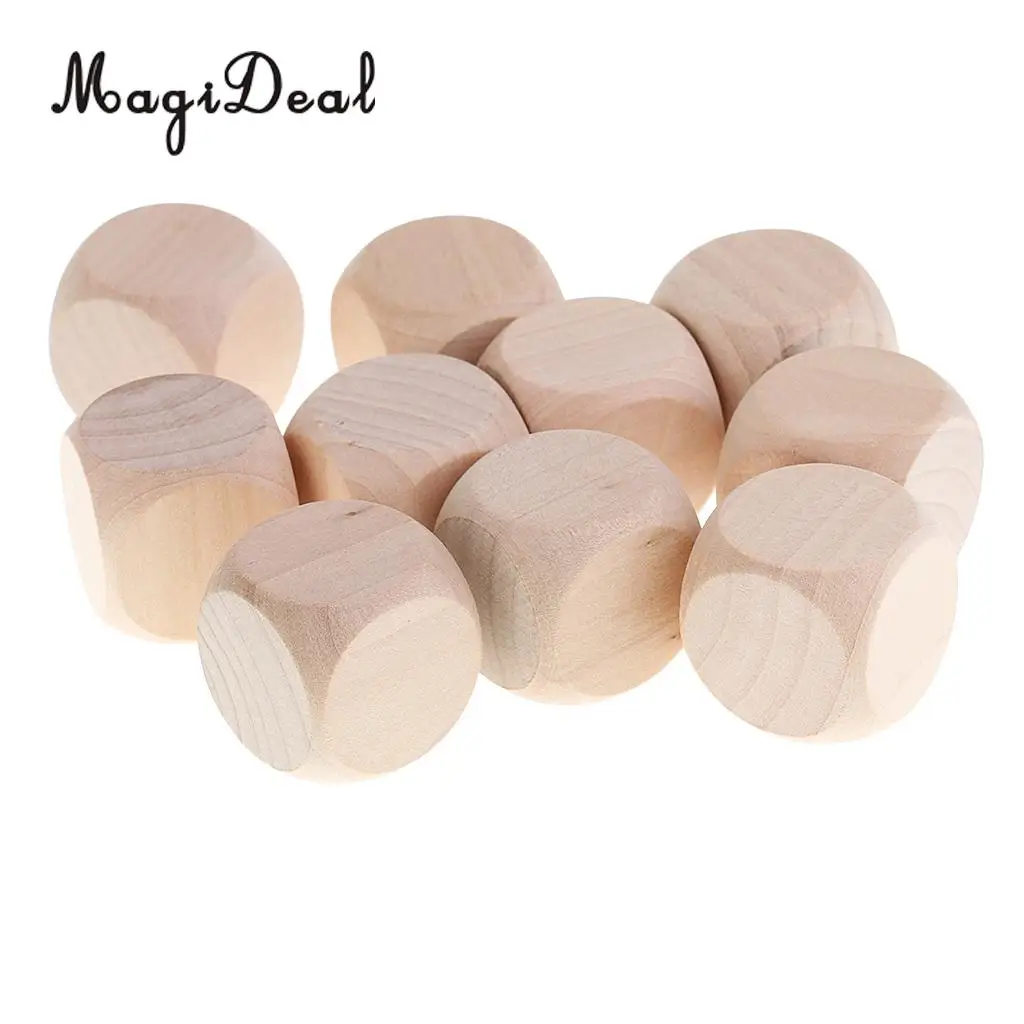 MagiDeal Funny 10Pcs Wood Dice Blank Faces for DIY Decorating Craft Projects Kid Toys Game D6 3cm Entertainment Game Dice Gifts