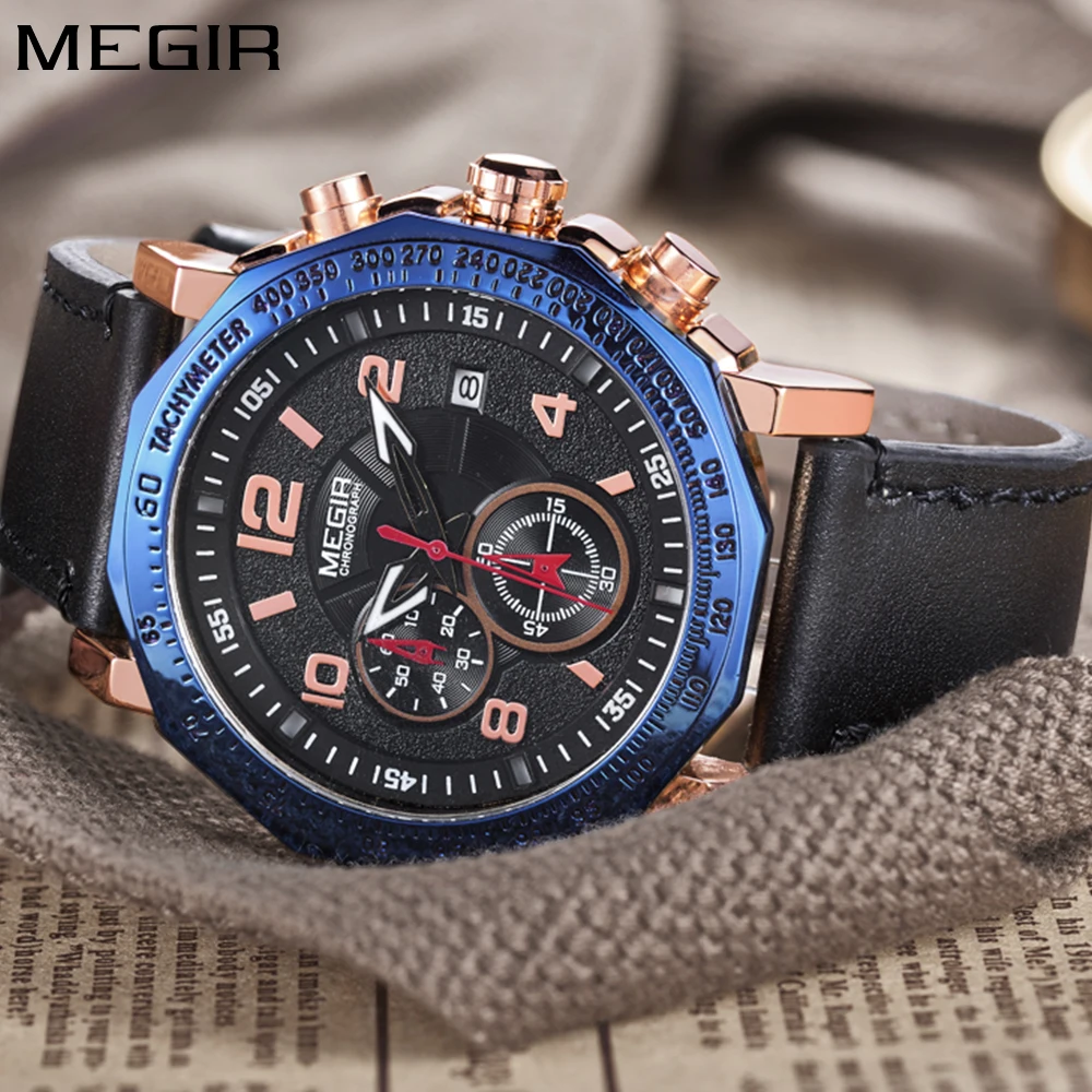 Часы мужские кварцевые с хронографом из натуральной кожи|hombre|hombre reloj |