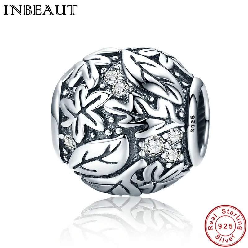 

INBEAUT Cute Beads Antique 925 Sterling Silver Chain Leaves Carved Charm fit Original Bracelet Women Jewelry Making