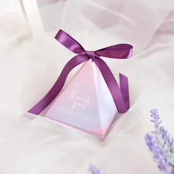 

60 X Purple Starry Sky Thank you Triangular Pyramid Wedding Favors Candy Boxes Bomboniera Chocolate Box Party Supplies Gift Box