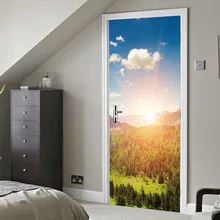77x200 см 3D природные пейзажи двери наклейки для гостиной спальня ПВХ самоклеющиеся обои домашний декор DIY водоотталкивающие обои