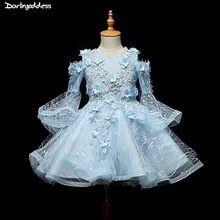 Платья для девочек, держащих букет невесты на свадьбе, Бальное Платье синее Пышное Платье для девочек, платья для первого причастия г. Вечерние платья для девочек