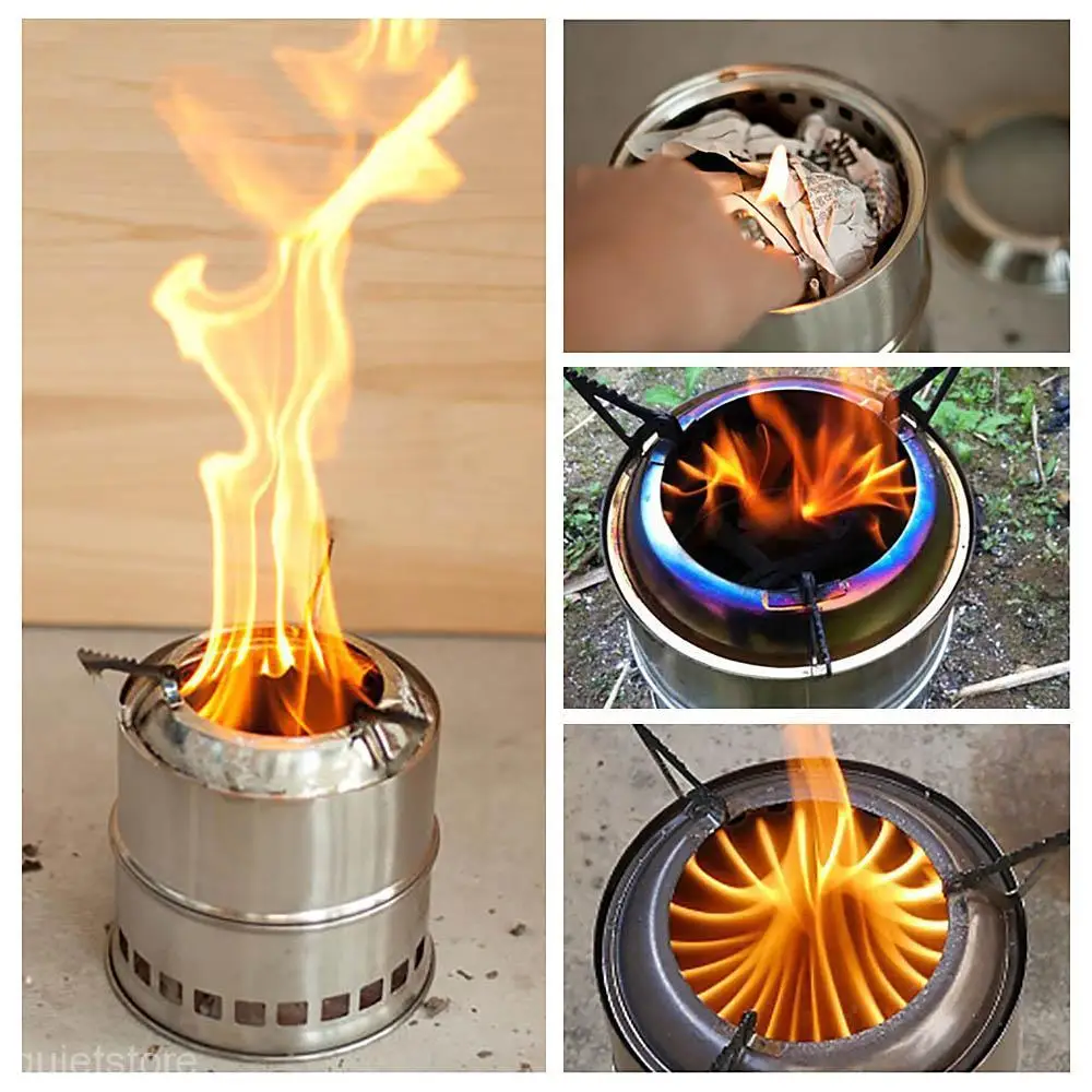 Portable Outdoor Camping Wood Stove Pot Set Stainless Steel Firewood  Heating Stove Furnace Lightweight Hiking Travel Stove Pot - AliExpress