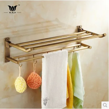 

Promotional price all copper European luxury bright antique double towel rack folding towel rack towel hanging bathroom pendant
